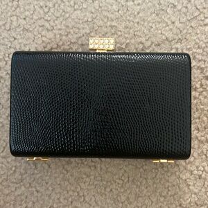 New Small Black Hard Sided Clutch with handle and chain strap